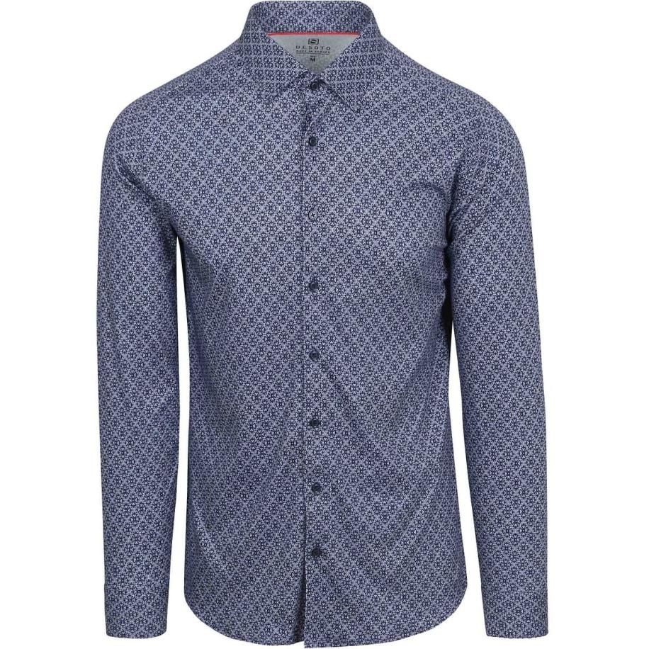 Desoto Overhemd Print Donkerblauw Blauw