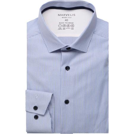 Marvelis Performance Overhemd blauw, Gestreept