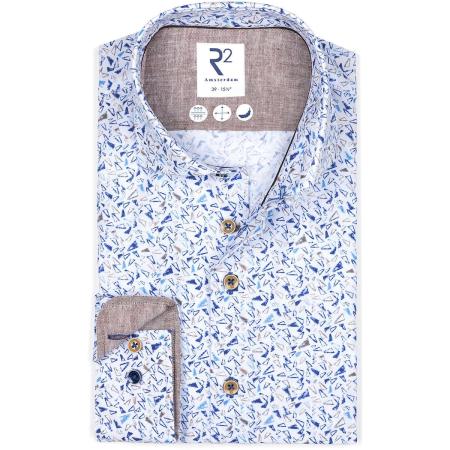 R2 Amsterdam Overhemd blauw, Bedrukt