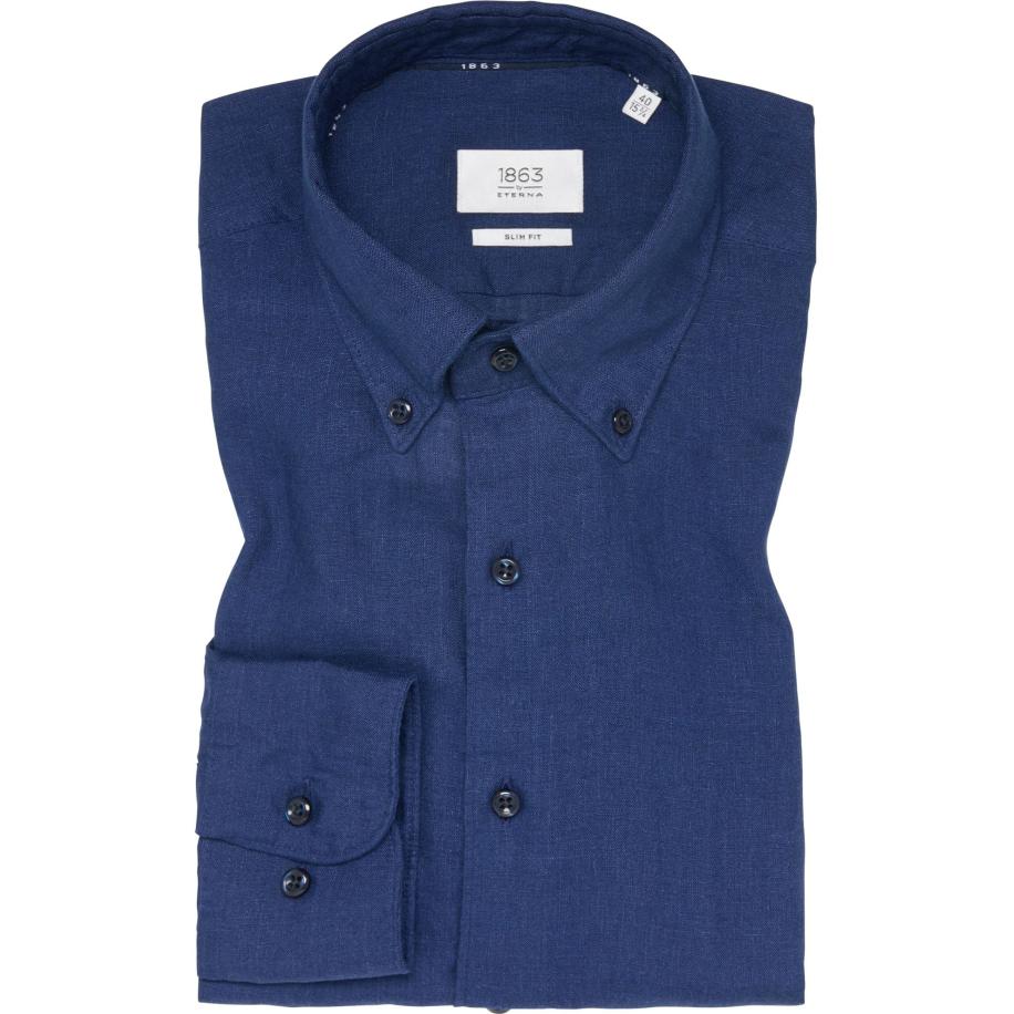 ETERNA 1863 Linnen Overhemd marine, Effen Blauw