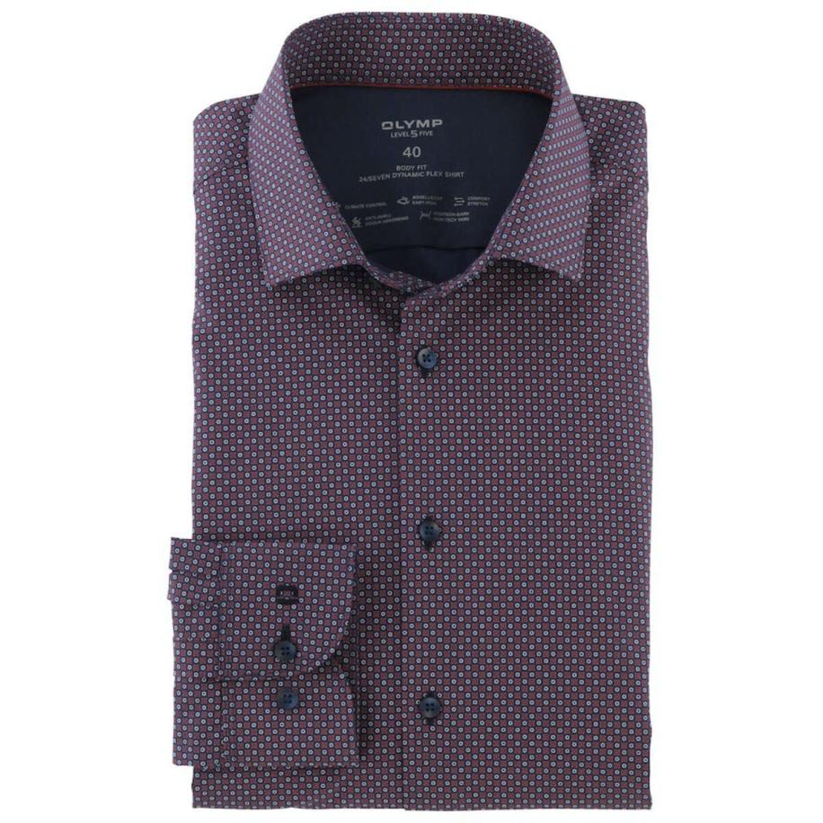 OLYMP Level Five 24/Seven Overhemd blauw/rood, Motief Multicolor