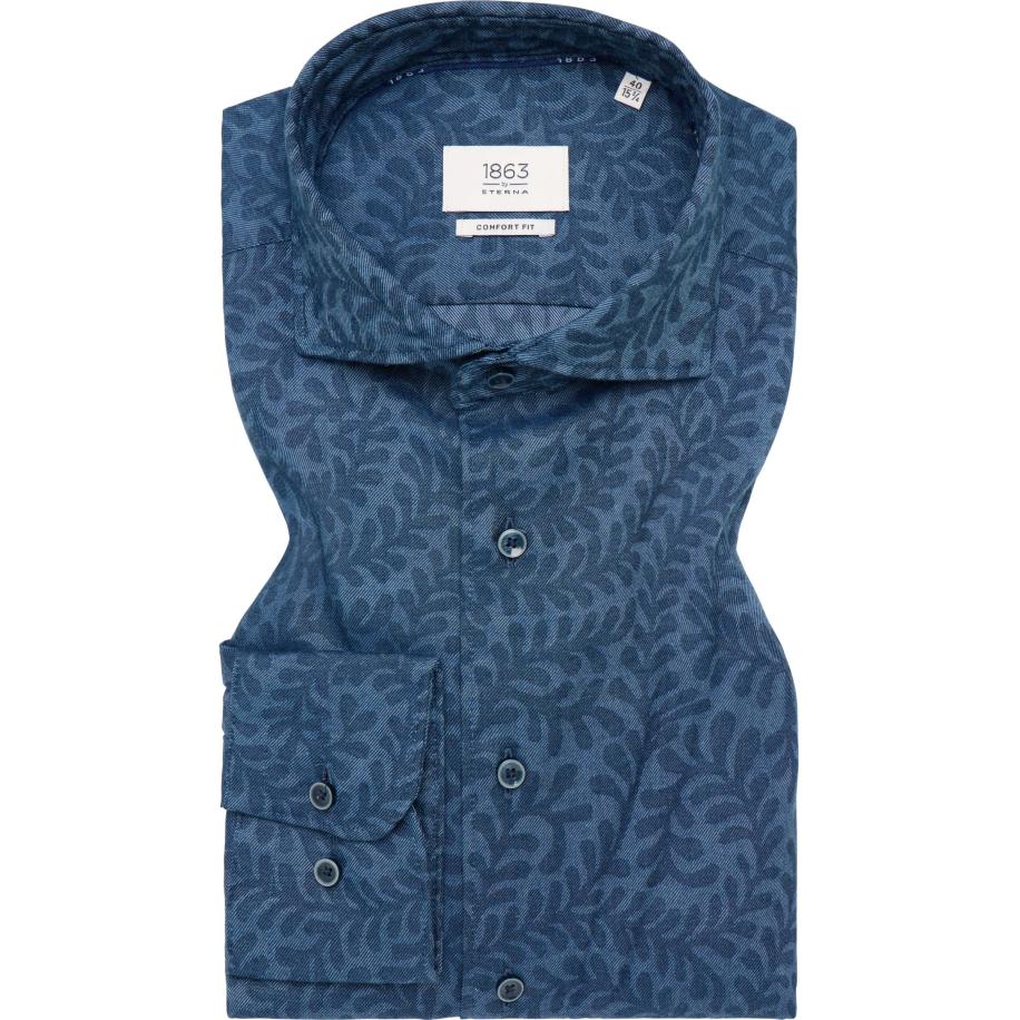 ETERNA 1863 Flanellen Overhemd donkerblauw, Bedrukt Blauw