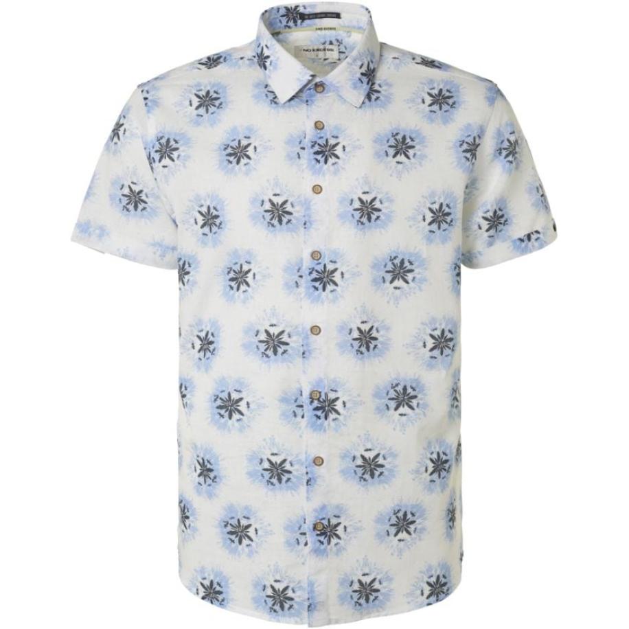 No Excess Short Sleeve Overhemd Linnen Blauw Print Blauw
