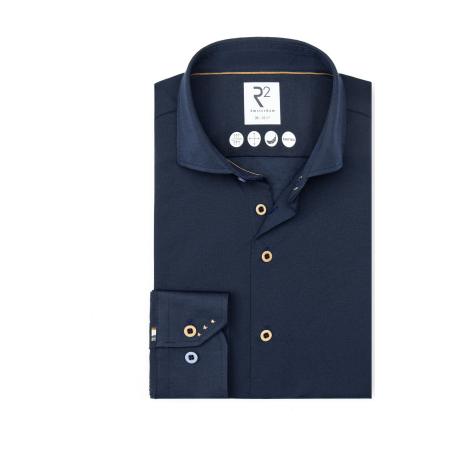 R2 Amsterdam Linnen Overhemd marine, Effen
