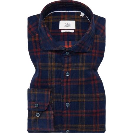 ETERNA 1863 ribfluwelen overhemd marine, Ruit