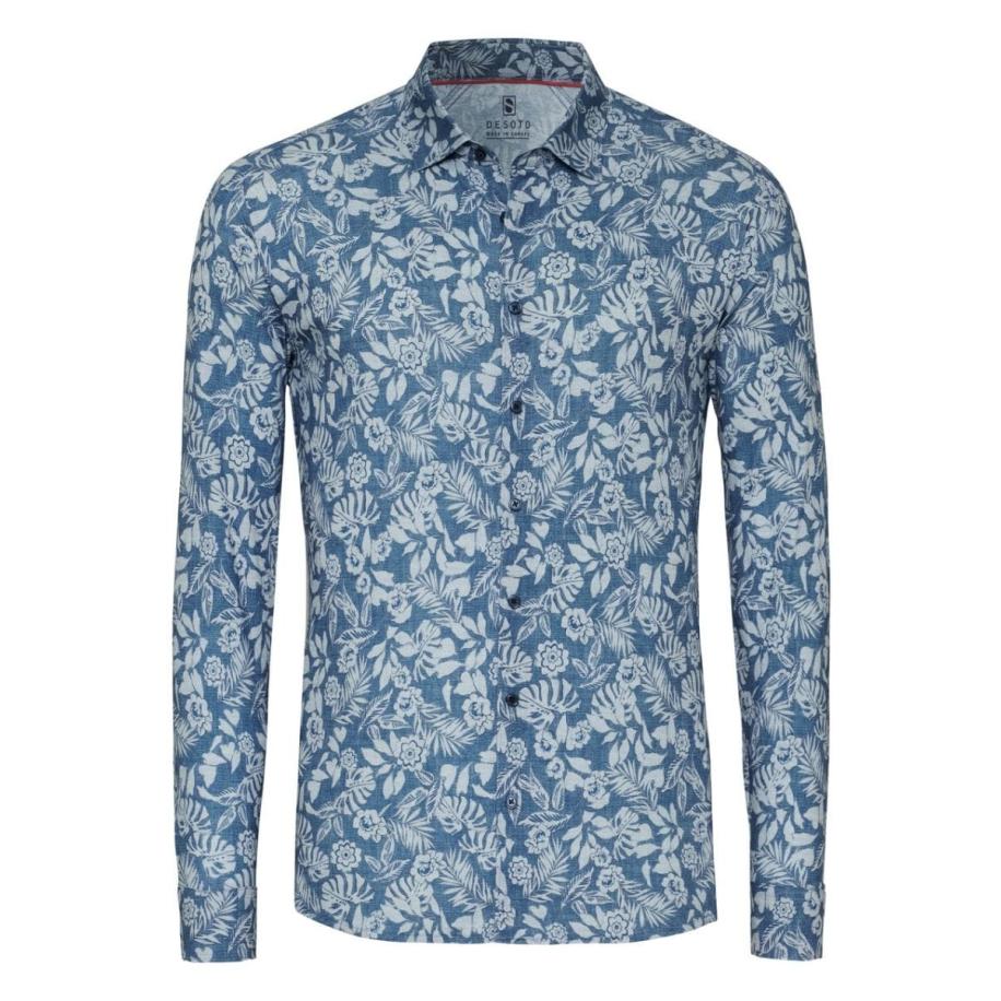 Desoto Overhemd Denim Bloem Blauw Multicolor