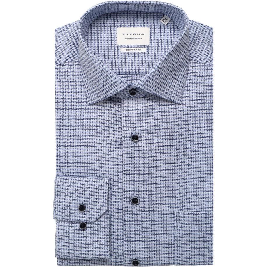 ETERNA Overhemd middenblauw, Gestructureerd Blauw