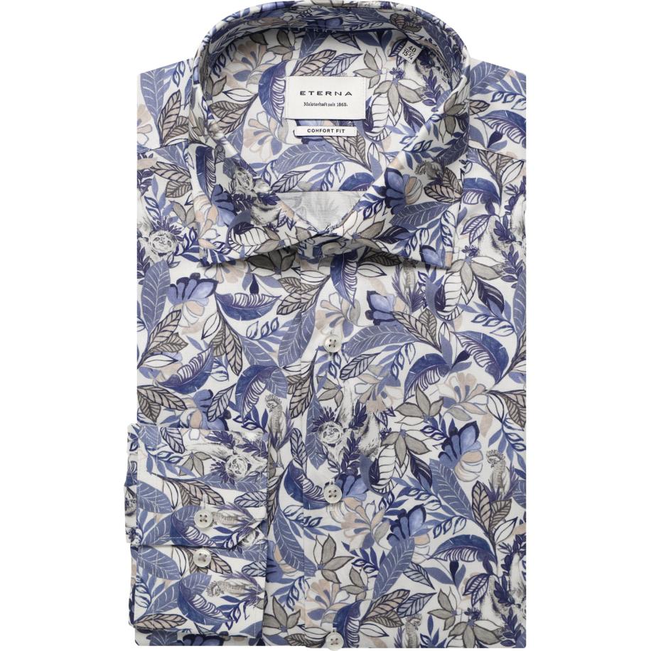 ETERNA Overhemd middenblauw, Bedrukt Blauw