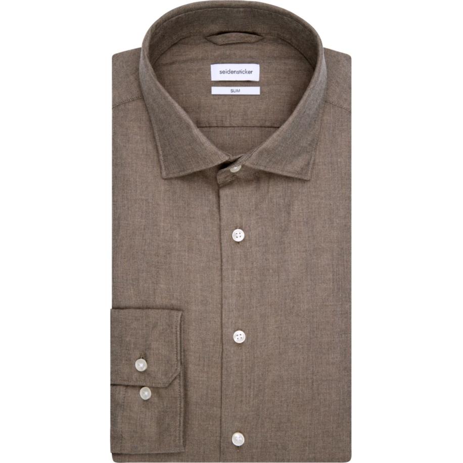 Seidensticker Flanellen Overhemd bruin, Gestreept Bruin