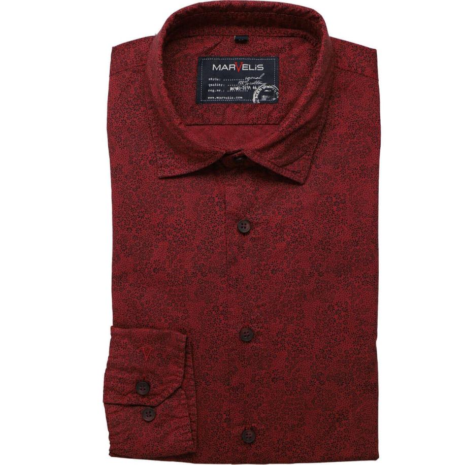 Marvelis Casual Overhemd bordeaux, Bedrukt Rood