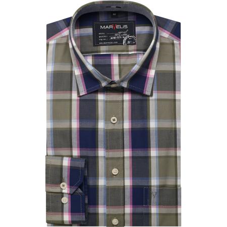 Marvelis Casual Overhemd olijf, Ruit