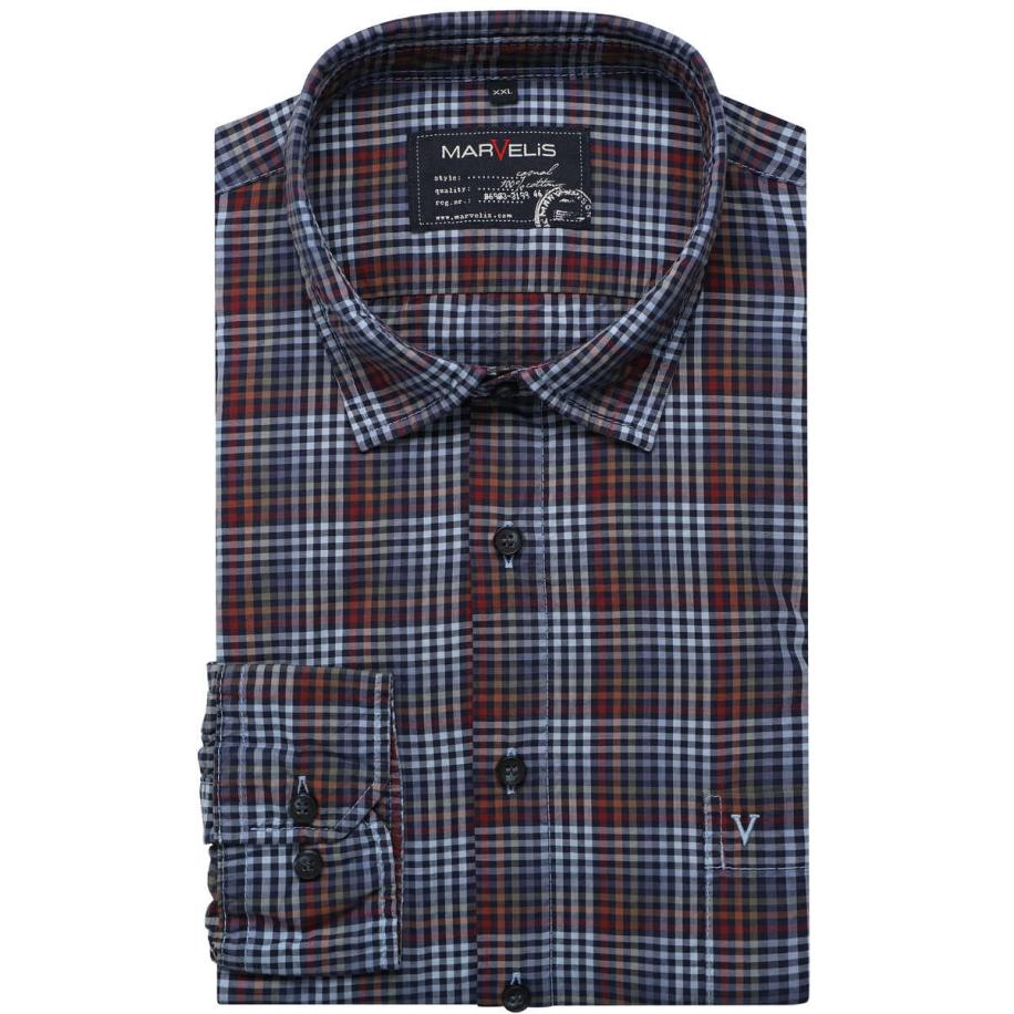 Marvelis Casual Overhemd blauw, Ruit Blauw