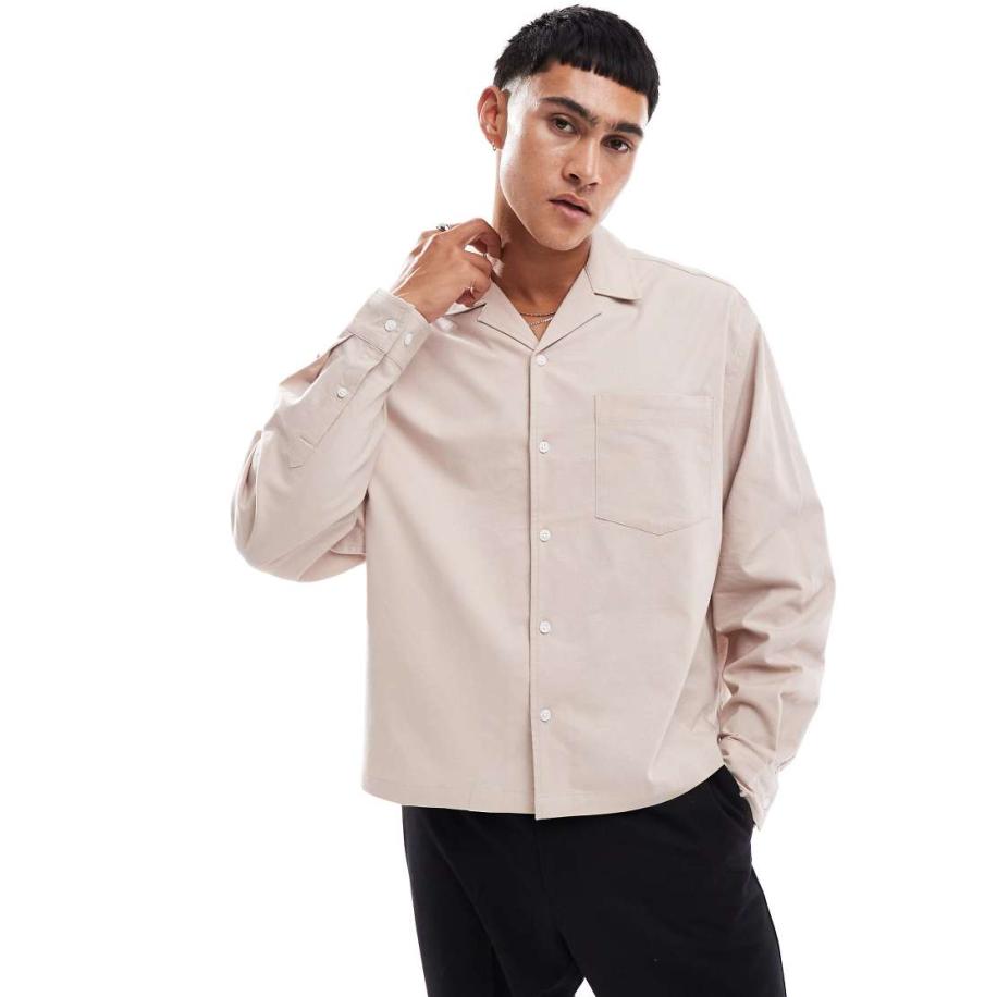 ASOS DESIGN - Recht oversized Oxford overhemd in stone-Neutraal Multicolor