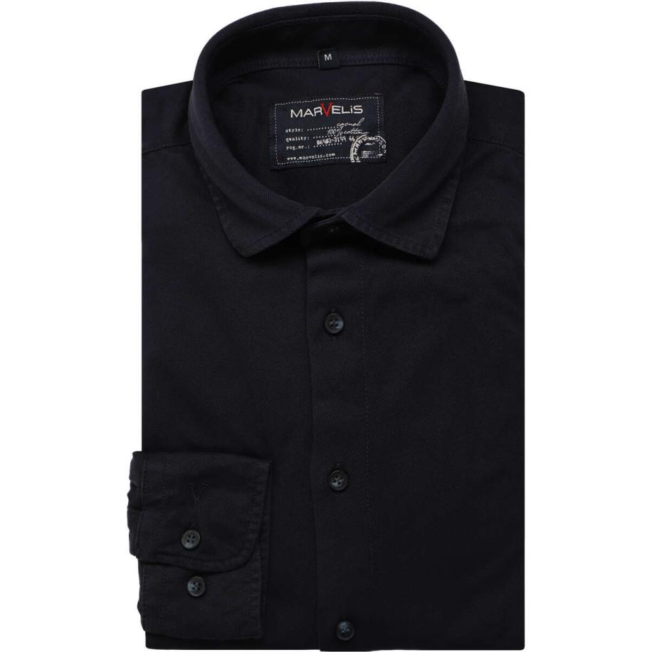 Marvelis Casual Overhemd marine, Effen Blauw