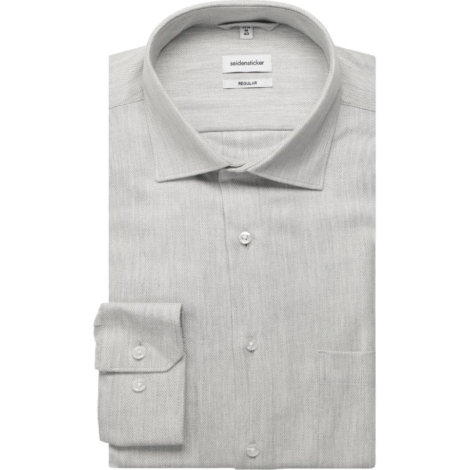 Seidensticker Flanellen Overhemd lichtgrijs, Gestreept Grijs