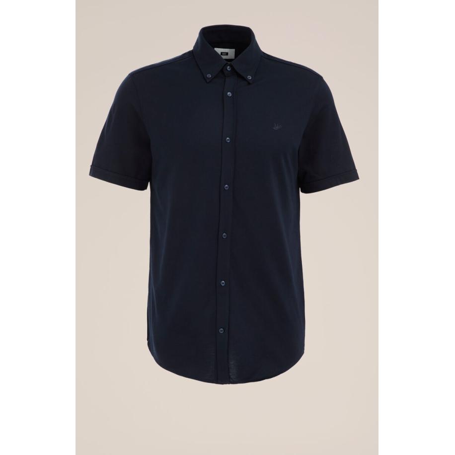 WE Fashion Heren slim fit overhemd met stretch - Slim Fit - Donkerblauw - Katoen - Maat: XL Blauw