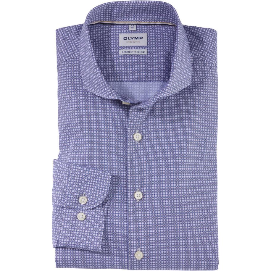 OLYMP Level Five Garment Washed Overhemd marine, Bedrukt Blauw
