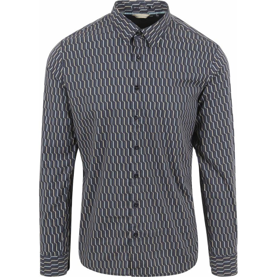 No Excess Overhemd Print Donkerblauw Blauw