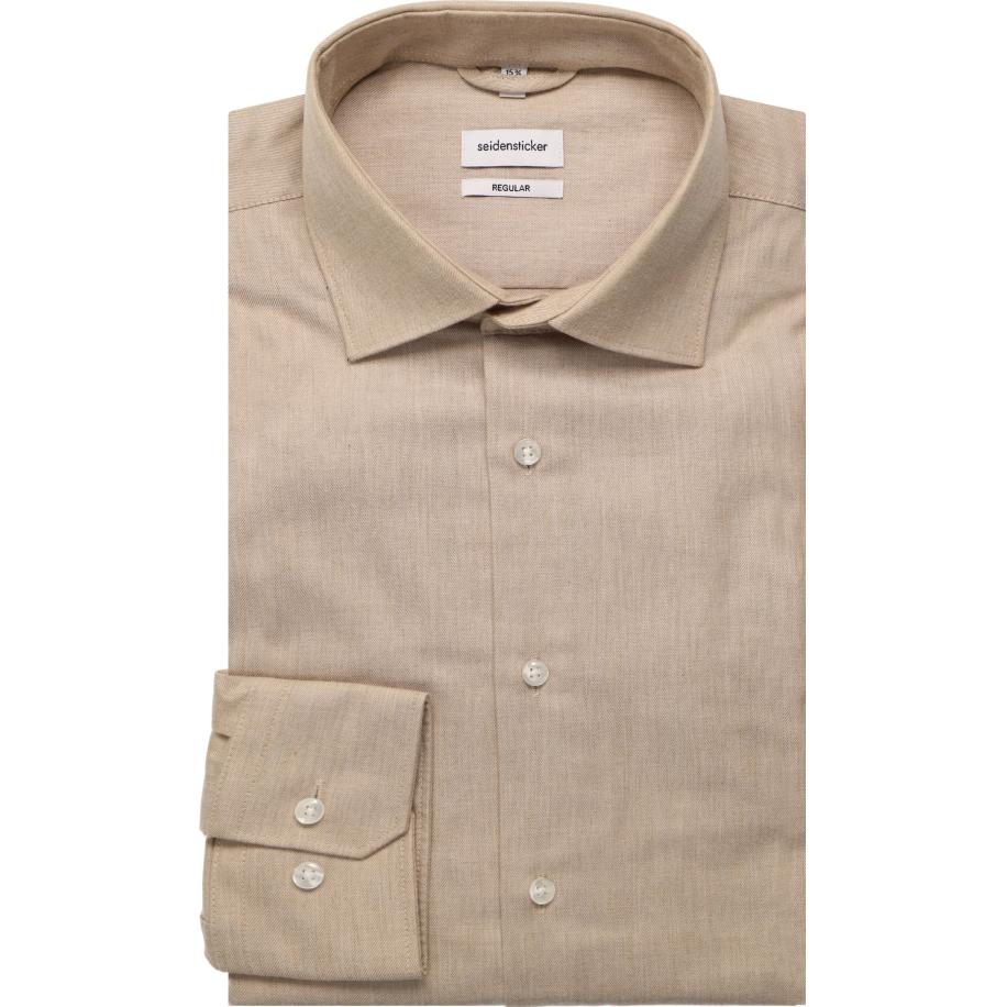 Seidensticker Flanellen Overhemd beige, Effen Bruin