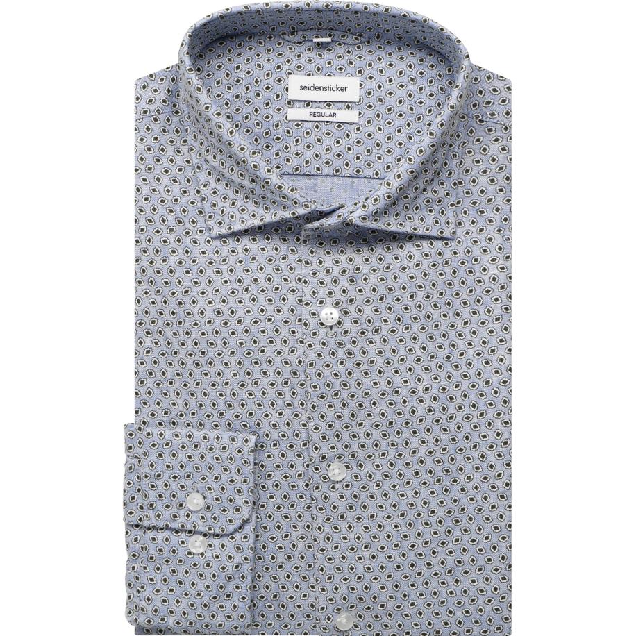 Seidensticker Linnen Overhemd blauw/groen, Bedrukt Multicolor