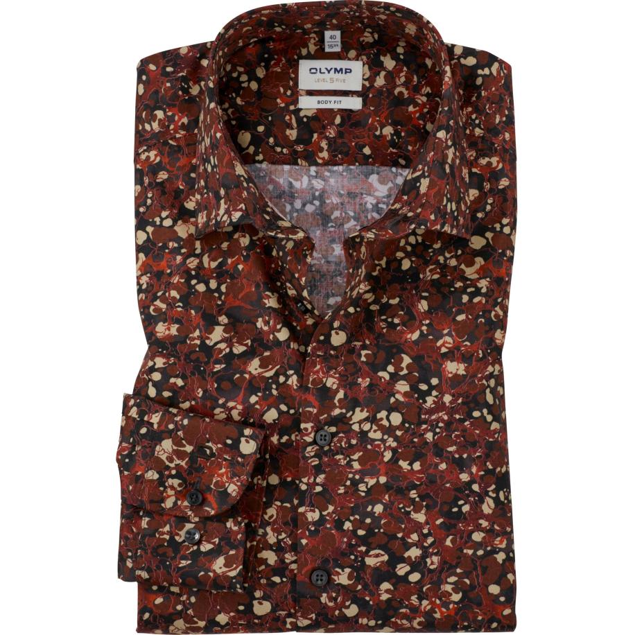 OLYMP Level Five Overhemd bruin, Bedrukt Bruin