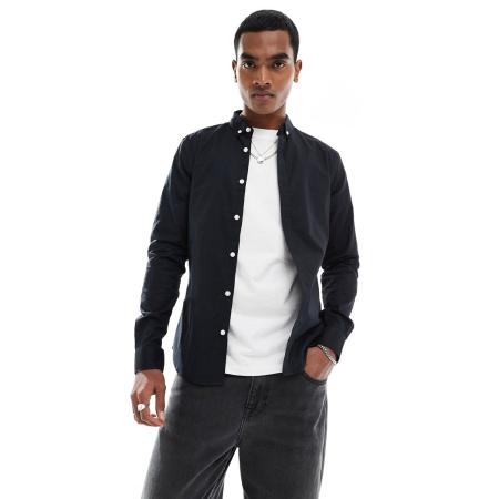 New Look - Muscle fit overhemd met lange mouwen in zwart