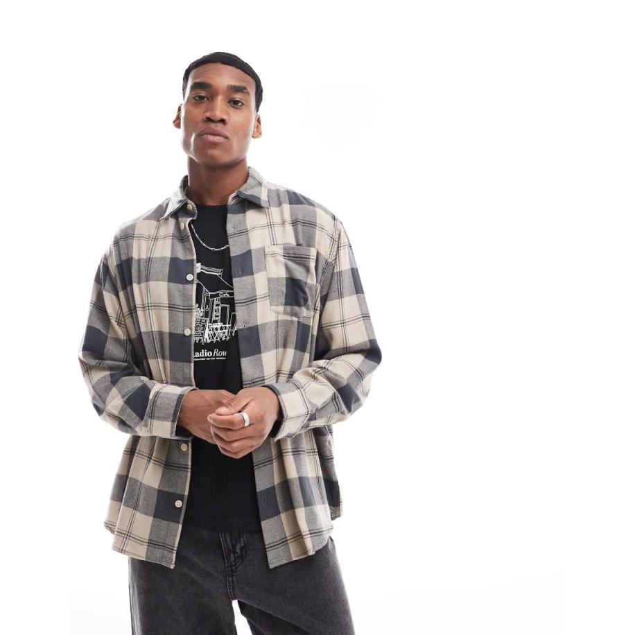 ADPT - Oversized overhemd van geborsteld katoen in beige-Neutraal Multicolor