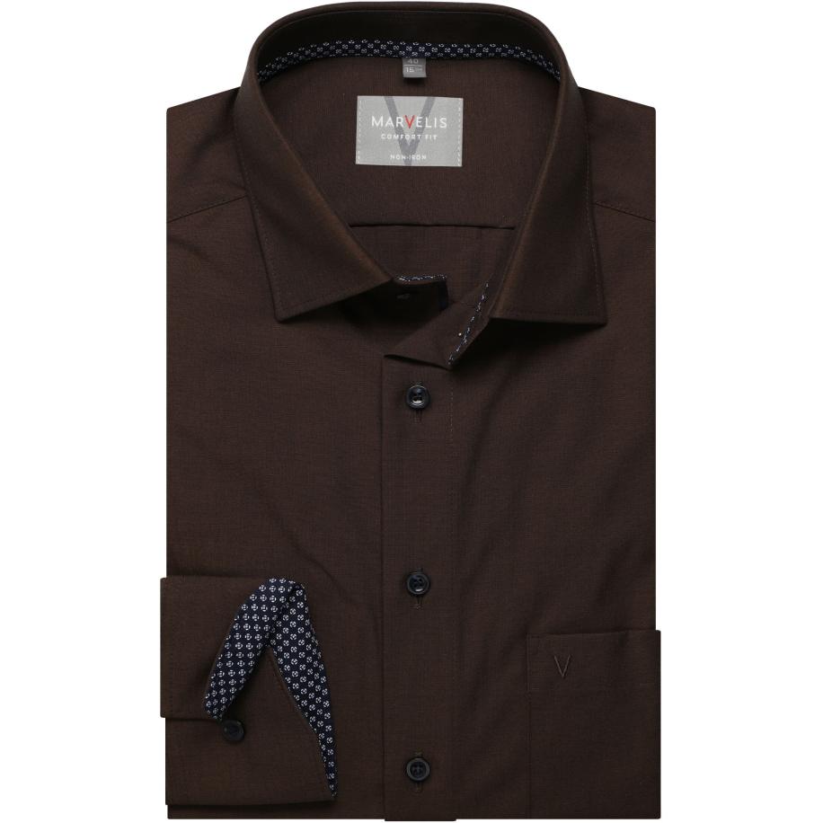 Marvelis Overhemd bruin, Effen Bruin