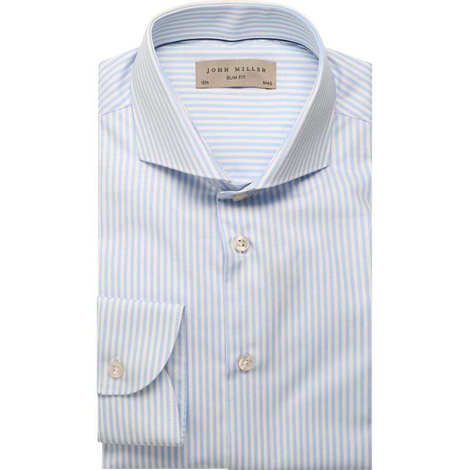 John Miller Linnen Overhemd lichtblauw, Effen Blauw
