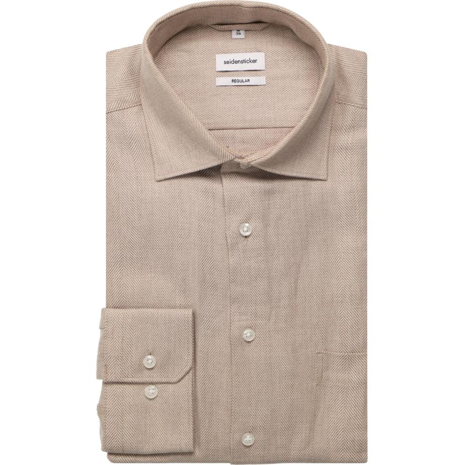 Seidensticker Flanellen Overhemd beige, Effen Bruin