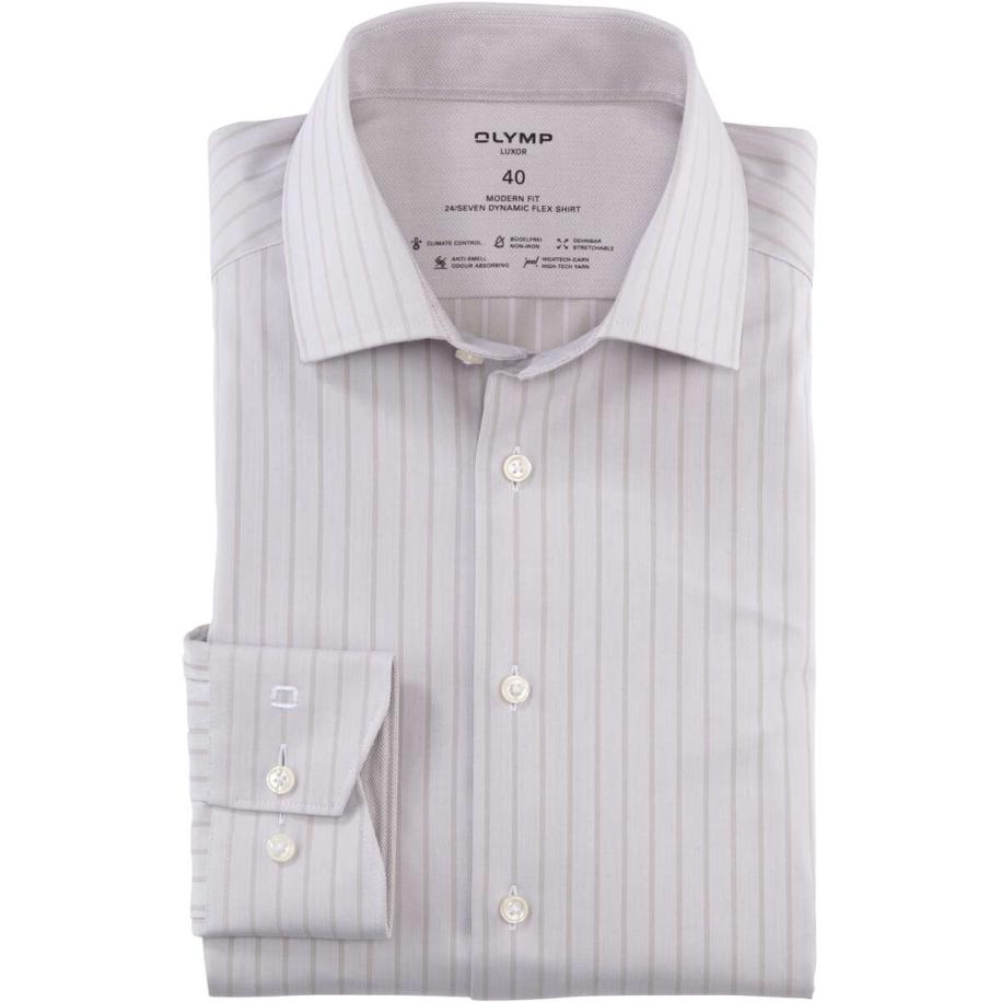 OLYMP Luxor 24/Seven Dynamic Flex Overhemd taupe, Gestreept Bruin
