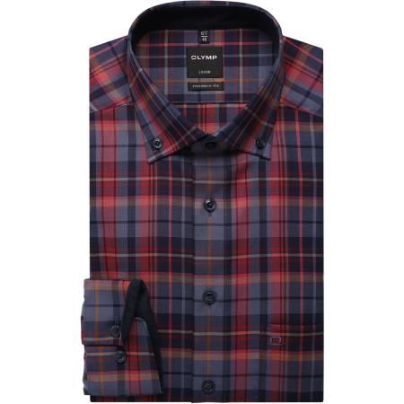 OLYMP Luxor Overhemd donkerrood, Ruit