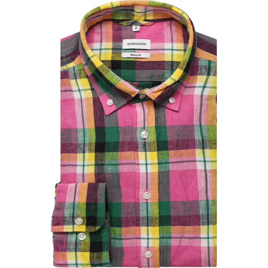 Seidensticker Linnen Overhemd roze, Ruit Roze