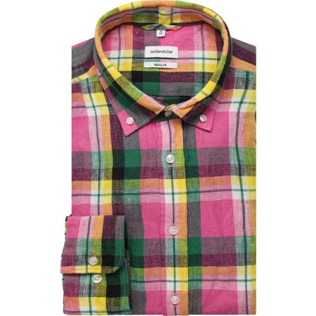 Seidensticker Linnen Overhemd roze, Ruit