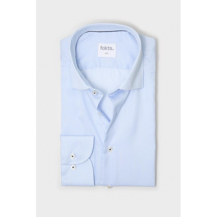 fakts Busy Overhemd lichtblauw, Gestreept Blauw