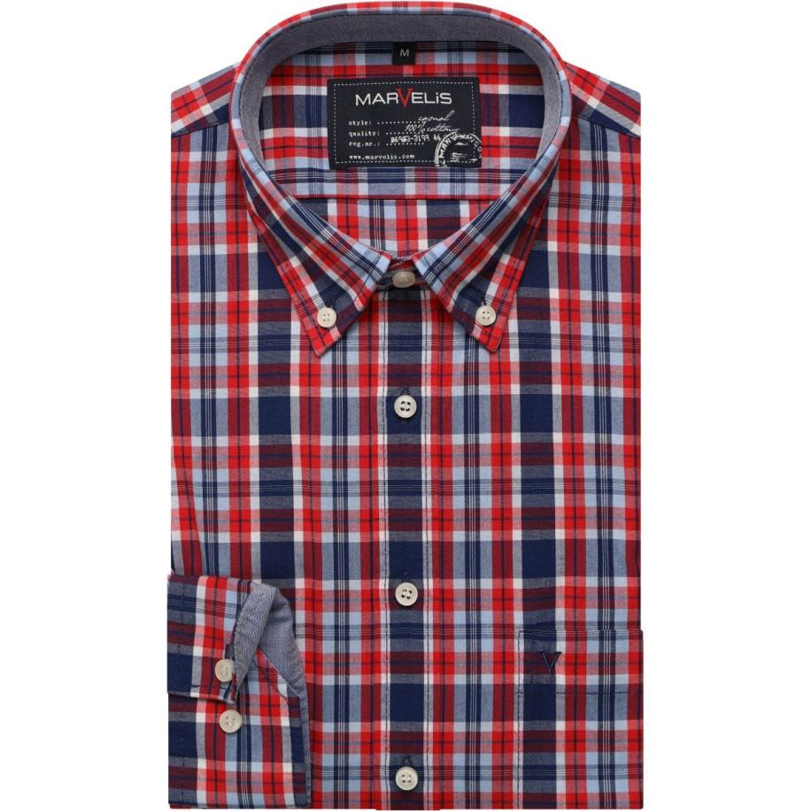 Marvelis Casual Overhemd marine, Ruit Blauw