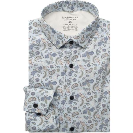 Marvelis Performance Overhemd blauw, Bedrukt