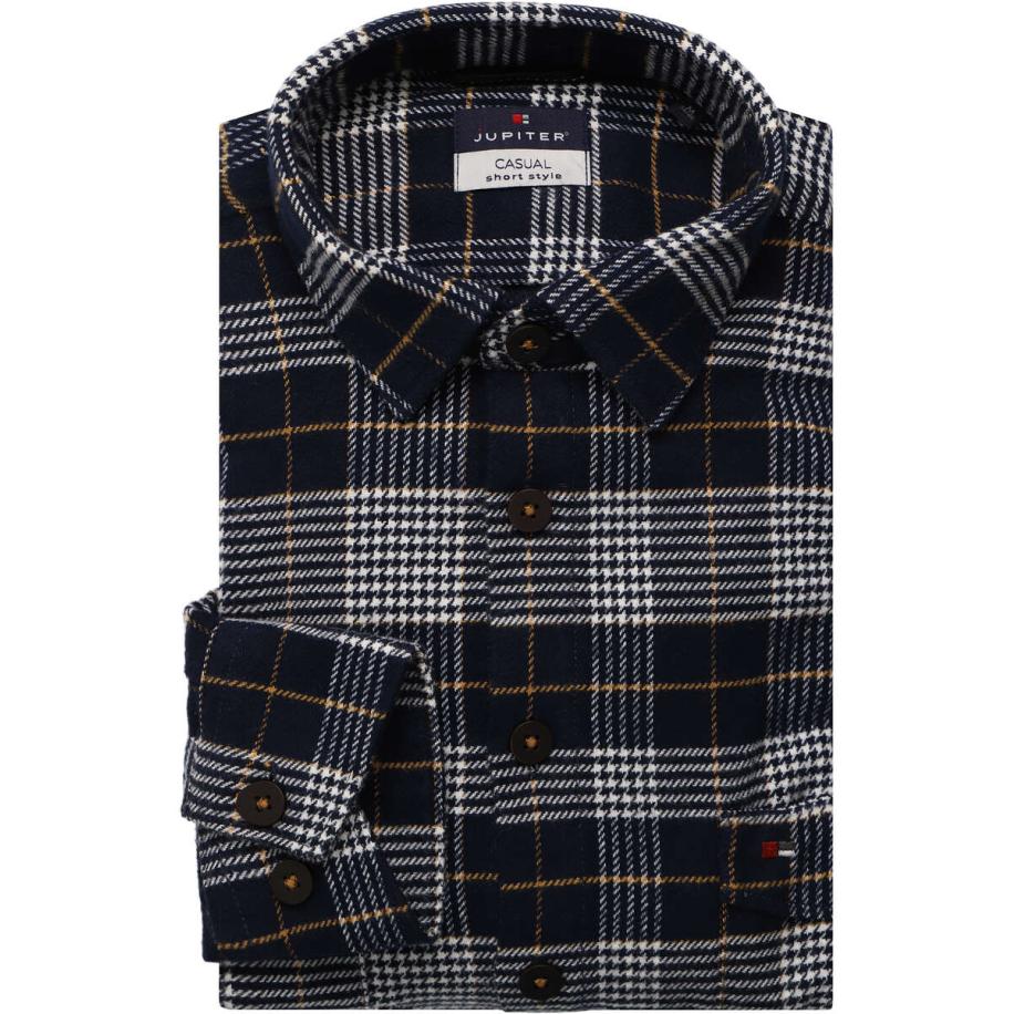 Jupiter Casual Flanellen Overhemd grijs/navy, Ruit Multicolor