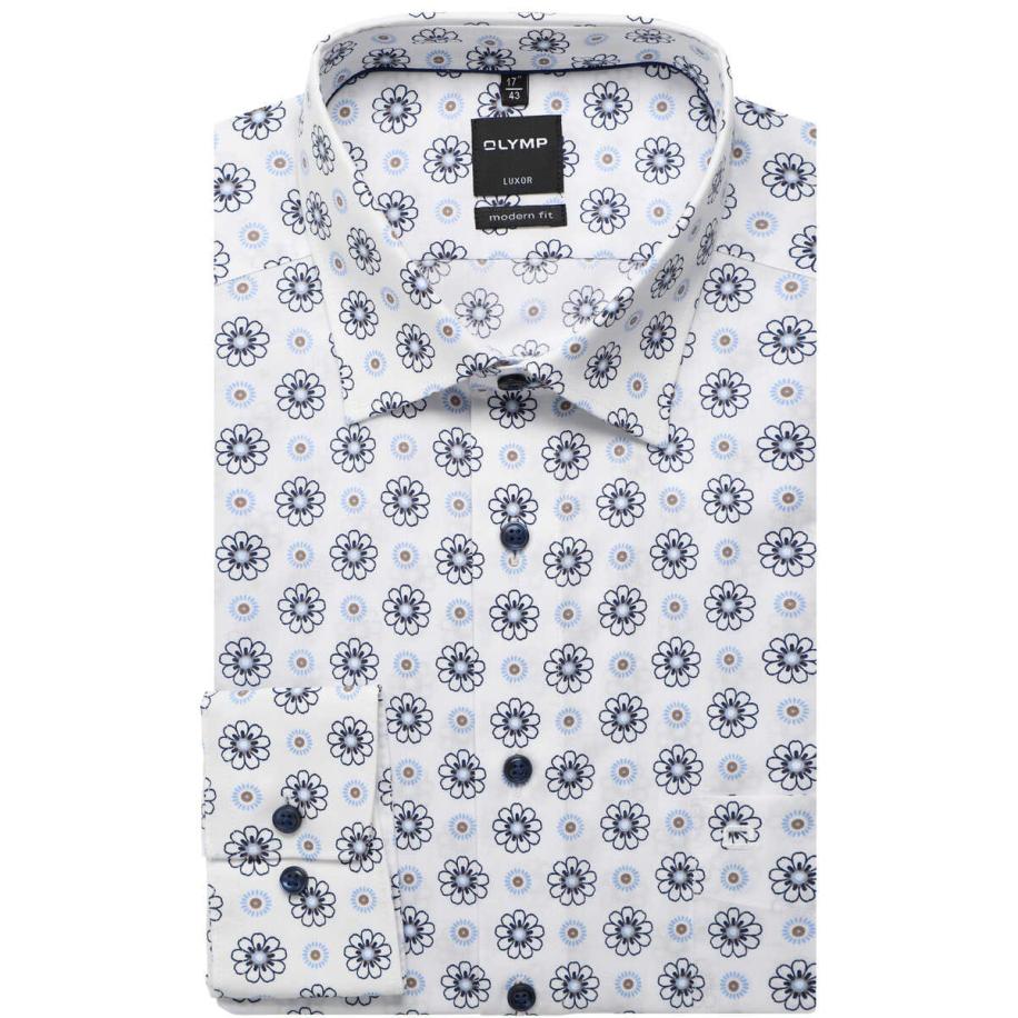 OLYMP Luxor Overhemd blauw, Bloemen Blauw