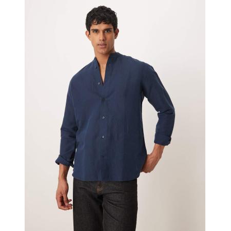 Mango - Overhemd zonder kraag in marineblauw