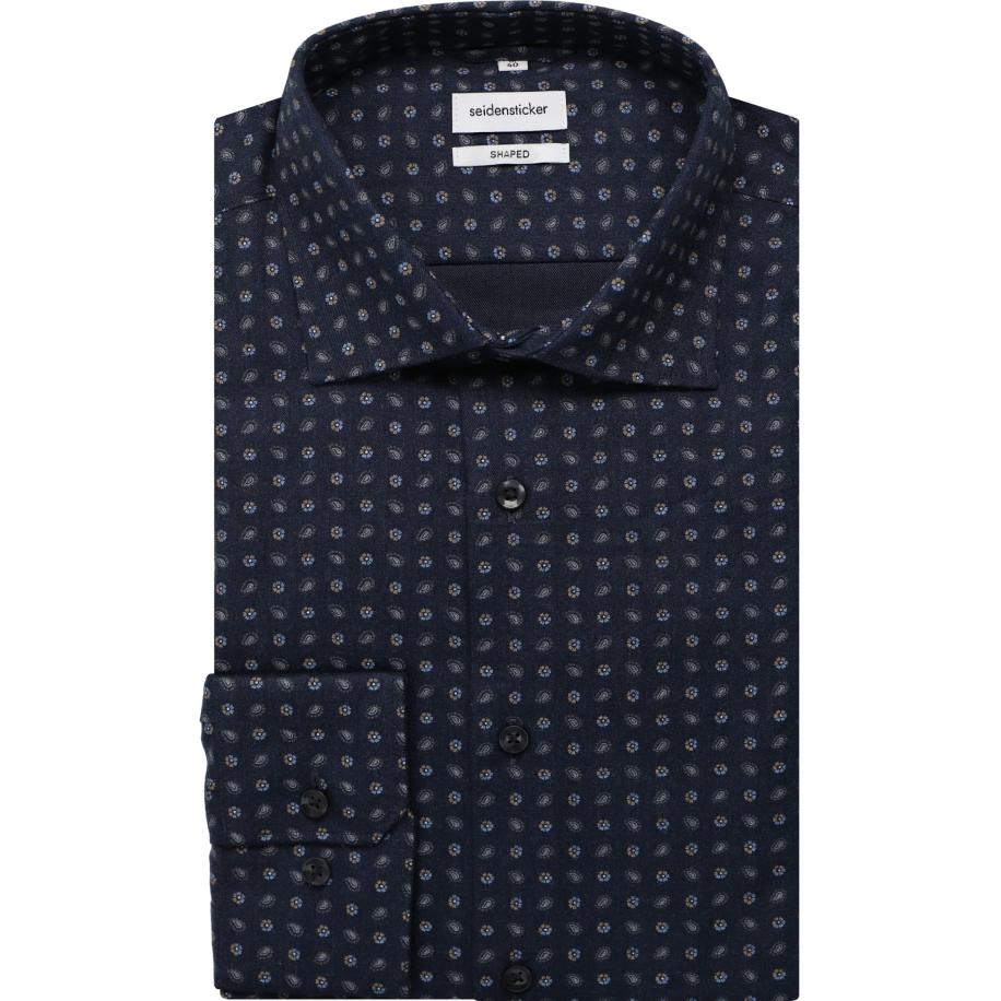 Seidensticker Flanellen Overhemd donkerblauw, Bedrukt Blauw