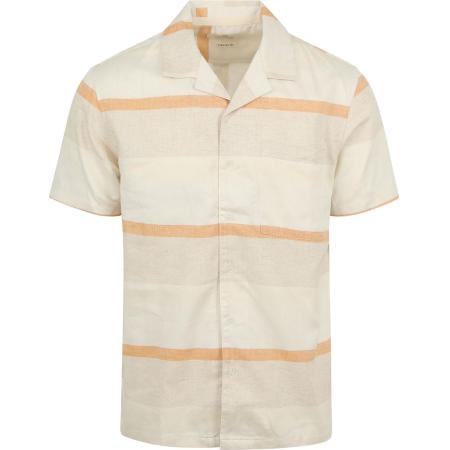 Anerkjendt Short Sleeve Overhemd Leo Linnen Streep Ecru