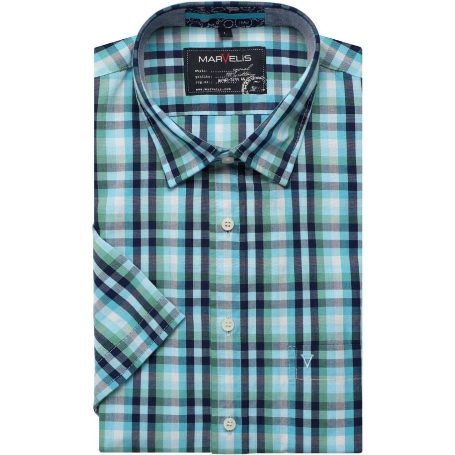 Marvelis Casual Overhemd Korte mouw turquoise Blauw