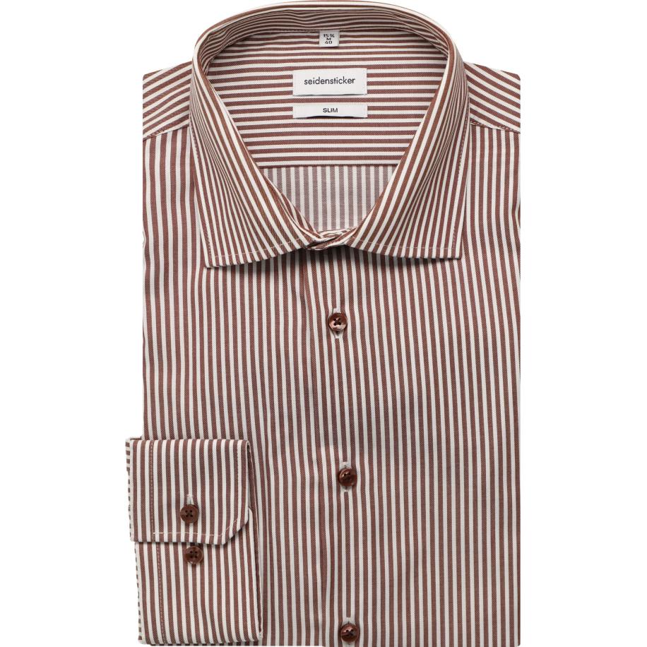 Seidensticker Overhemd bruin, Gestreept Bruin