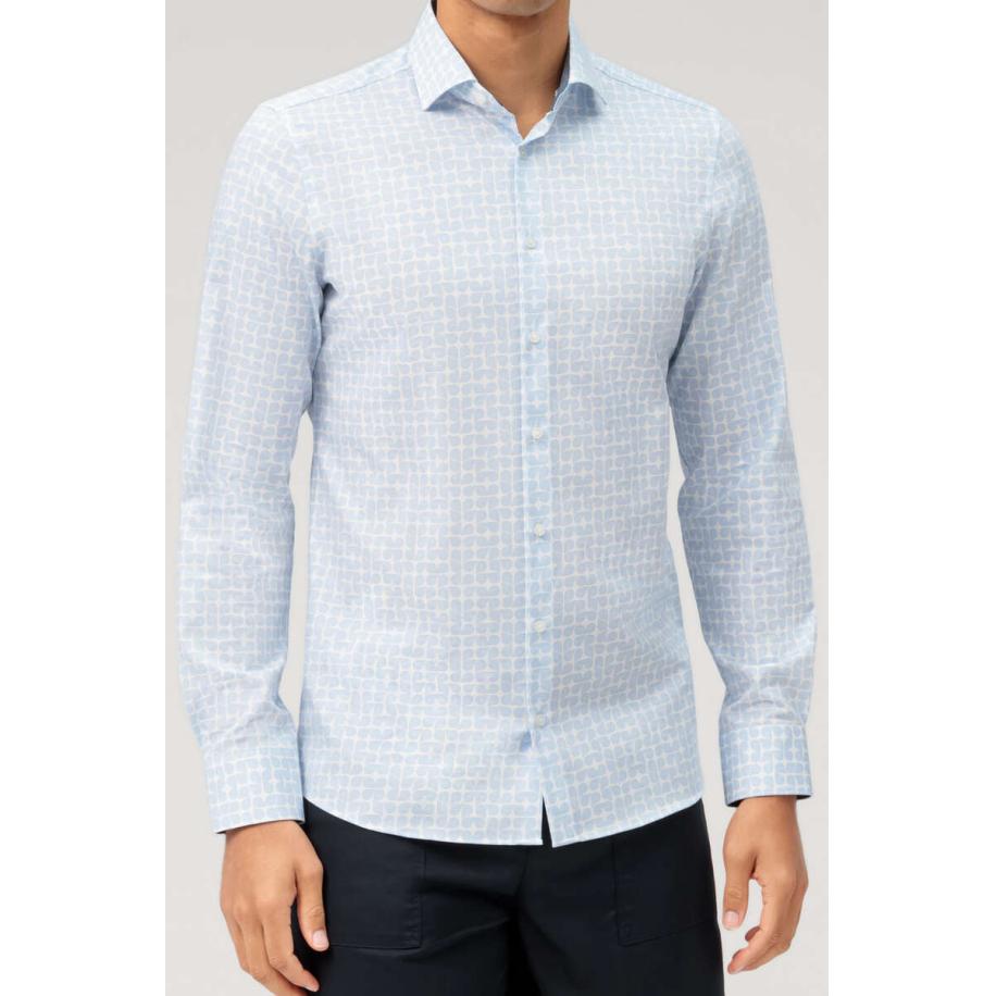 OLYMP Level Five 24/Seven Overhemd blauw, Bedrukt Blauw