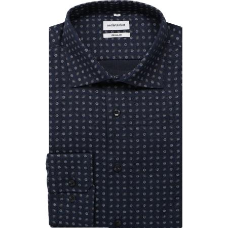 Seidensticker Flanellen Overhemd donkerblauw, Bedrukt