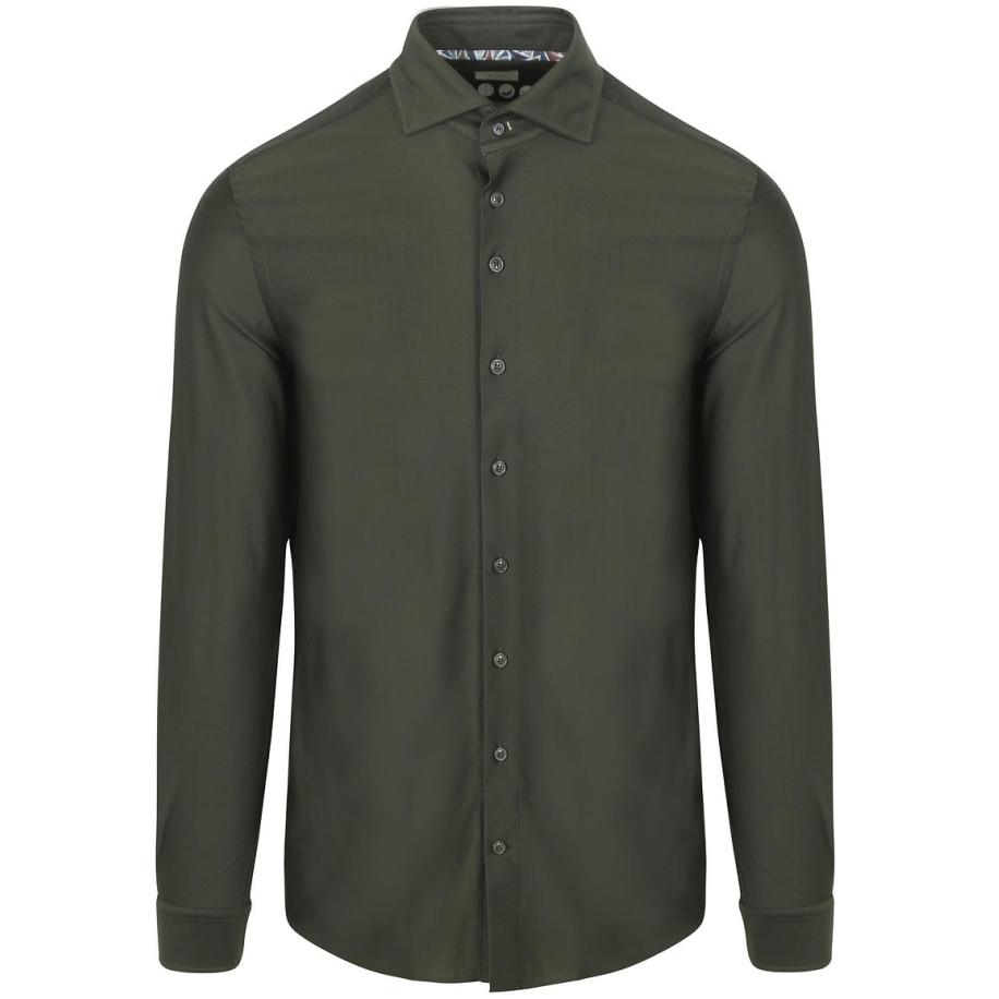 R2 Overhemd Dobby Knitted Donkergroen Groen