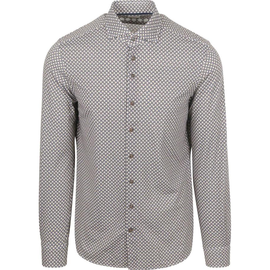 R2 Overhemd Retro Print Bruin Blauw Bruin