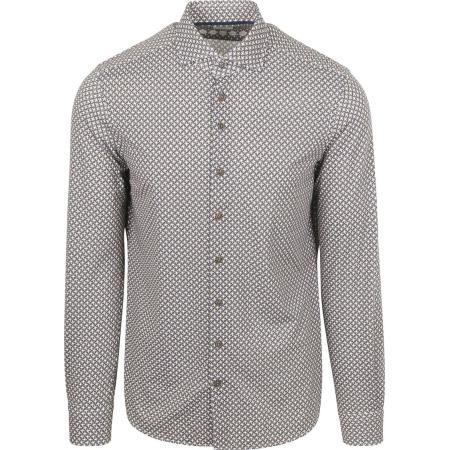 R2 Overhemd Retro Print Bruin Blauw