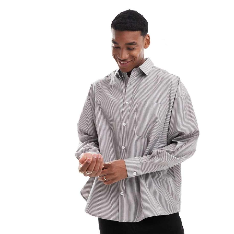 ASOS DESIGN - Oversized overhemd met grijze strepen-Grijs Grijs